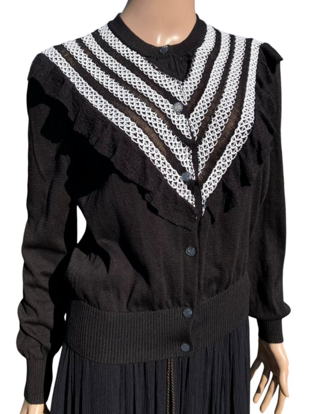 CHANEL 2020 SS Black & White Chevron Knit Cardigan Runway Sweater Size 38 S M